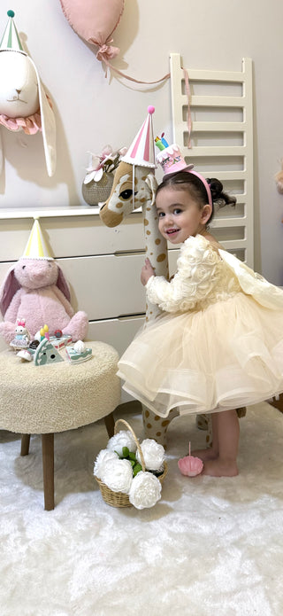 Elena Cream Girls’ Evening Dress with Rose Organza Detail