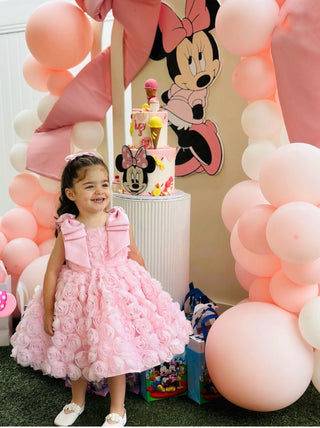 Olimpus Powder Pink Sleeveless Girls’ Evening Dress with Shoulder Bows