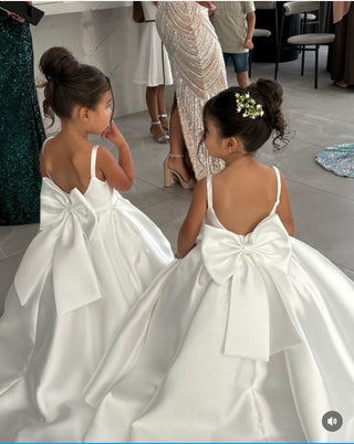 Elsa Off-White Satin Long-Train Girls’ Wedding Dress