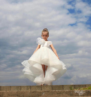 Milano White Girls’ Evening Dress with Train