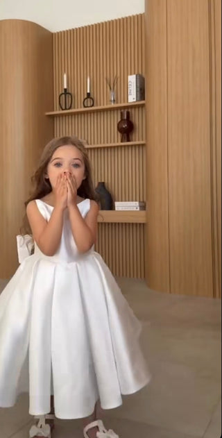 Elsa Midi-Length White Satin Dress