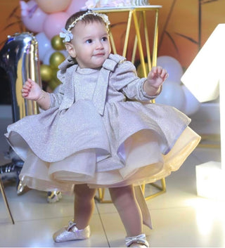 Ela Glitter Girls’ Dress in Beige/Powder Tone