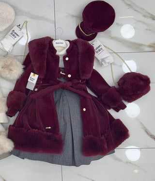 Premium Special Plus Size Burgundy Wool Coat 6-Piece Set