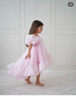 Elizya Pink Organza Long-Train Girls’ Dress