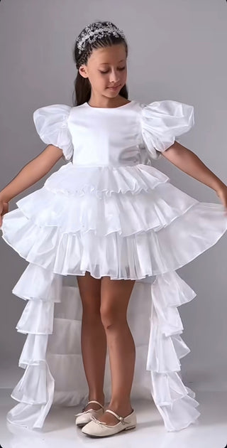 Cloudy Long-Train White Girls’ Evening Dress