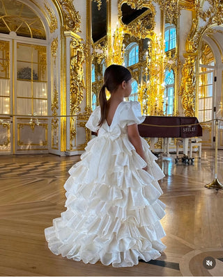 Cloudy Long-Train Bone/Beige Girls’ Evening Dress