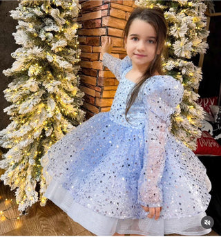 Anastasia Baby Blue Long Sleeve Puffy Dress