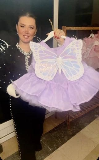 Perry Square-Neck Long-Sleeve Dress with Butterfly Wings