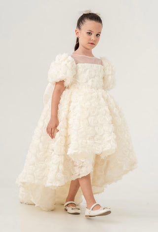 Manolya Cream High-Low Girls’ Evening Dress