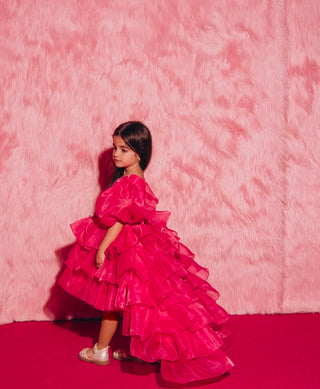 Cloudy Fuchsia Long-Train Girls’ Evening Dress