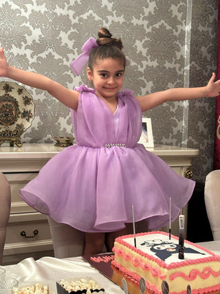 Helen Lilac Beaded V-Neck Dress with Embellished Design