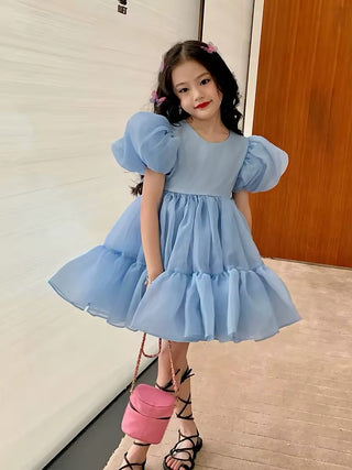 Perry Baby Blue Girls’ Dress with Oval Neckline