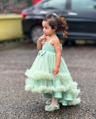 Luna Strappy Aqua Green Long-Train Girls’ Evening Dress