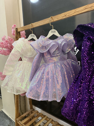 Milano Lilac Dress with Double Ruffles and Long Sleeves