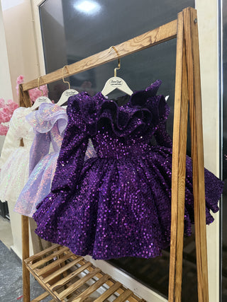 Milano Purple Dress with Double Ruffles and Long Sleeves