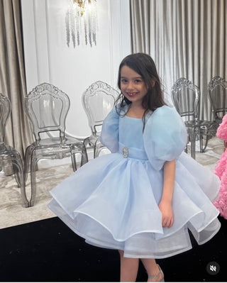 Oscar Baby Blue Girls’ Dress with Belted Design
