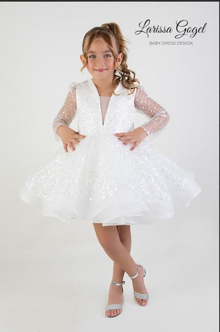 Alyona White Girls’ Dress with Lettuce Hem Skirt