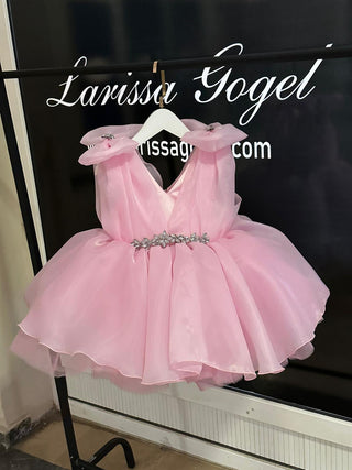 Helen Pink Beaded V-Neck Dress with Embellished Design