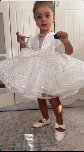 Jasmine White Lettuce Skirt Girls’ Dress