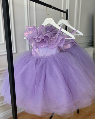 Milano Lilac One-Shoulder Sleeveless Tulle Evening Dress