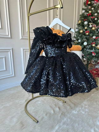 Milano Black One-Shoulder Double Flounce Dress