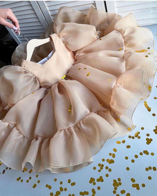 Perry Square-Neck Beige Designer Dress